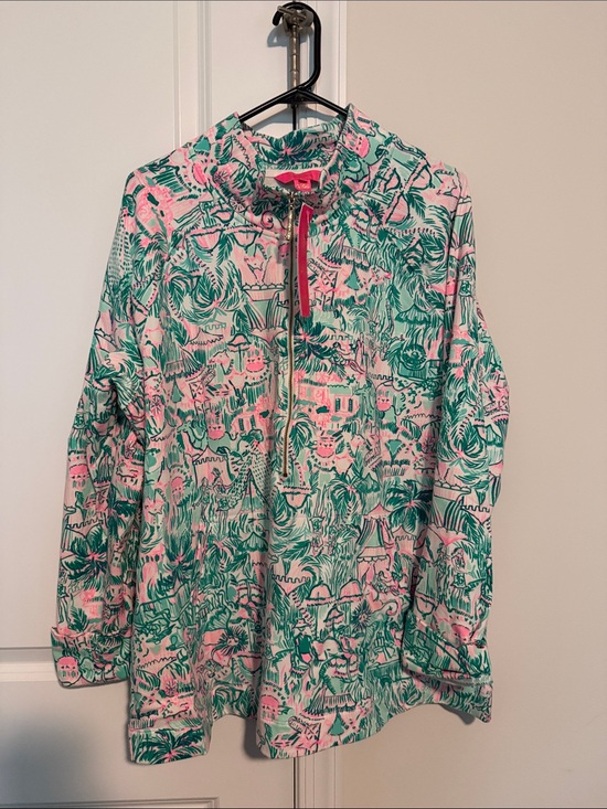 Lilly Pulitzer Sweaters - Lilly Pulitzer Pink and Teal Tropical Zip Popover